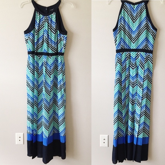 {Ann Taylor} Painted Herringbone Maxi Dress 10P - Picture 2 of 8